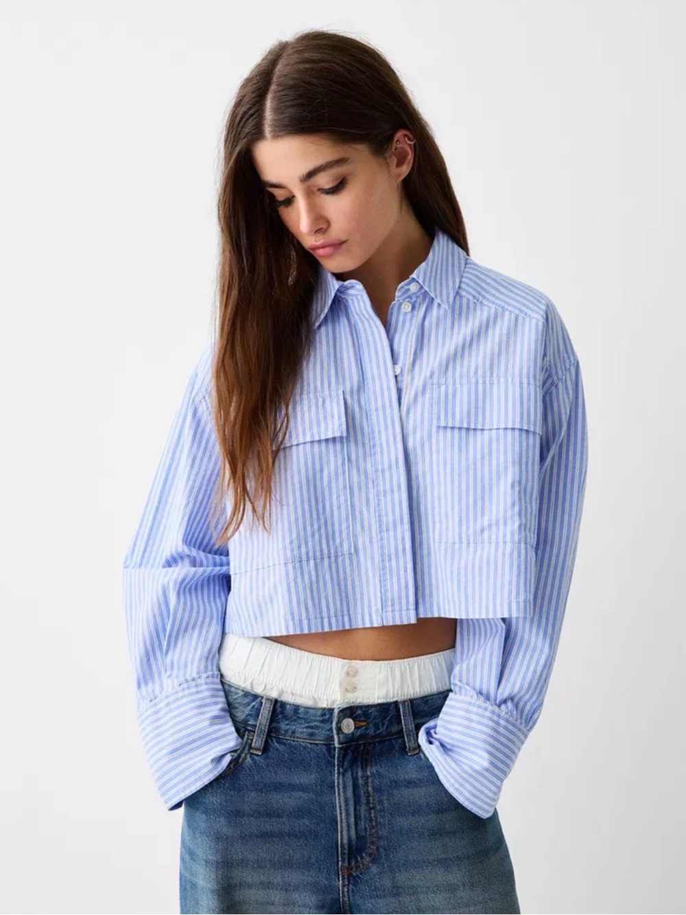 Bershka Blue and White Striped Shirt